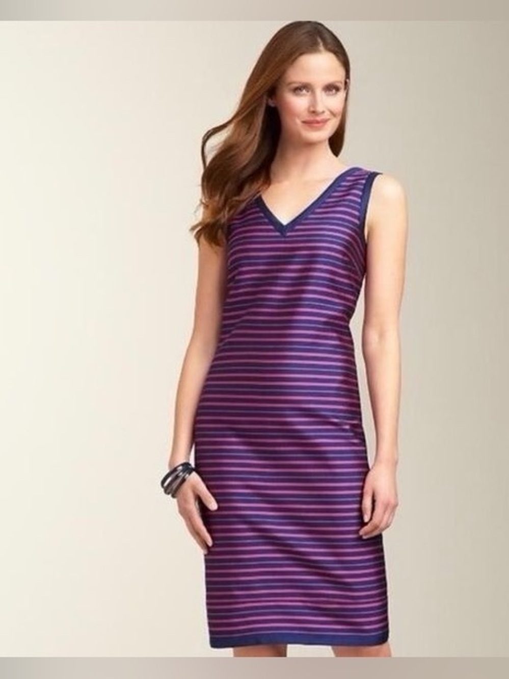 Talbots Silk Blend Nautical Stripe Sheath Dress Navy & Magenta Preppy Chic 6